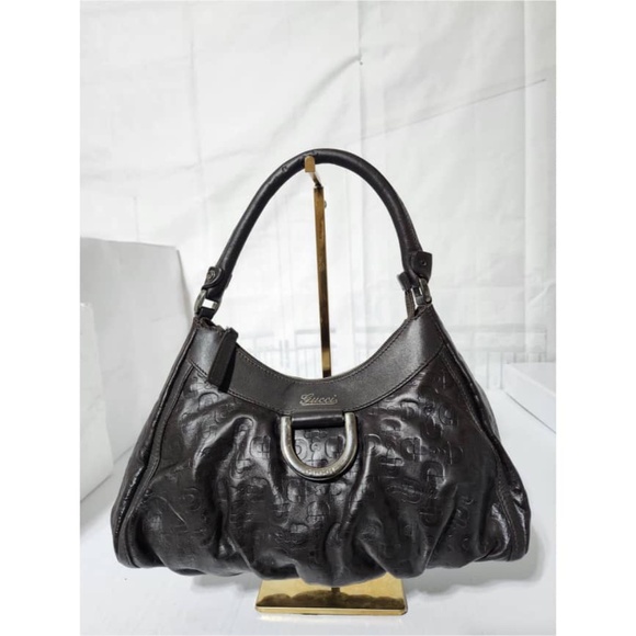 Authentic GUCCI Guccissima Small D Gold Ring Shoulder Bag Brown - Picture 1 of 14